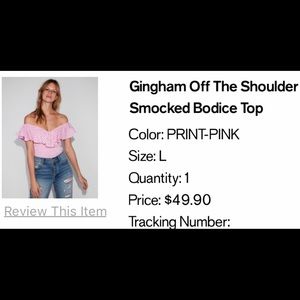 Express Pink Gingham off the shoulder top